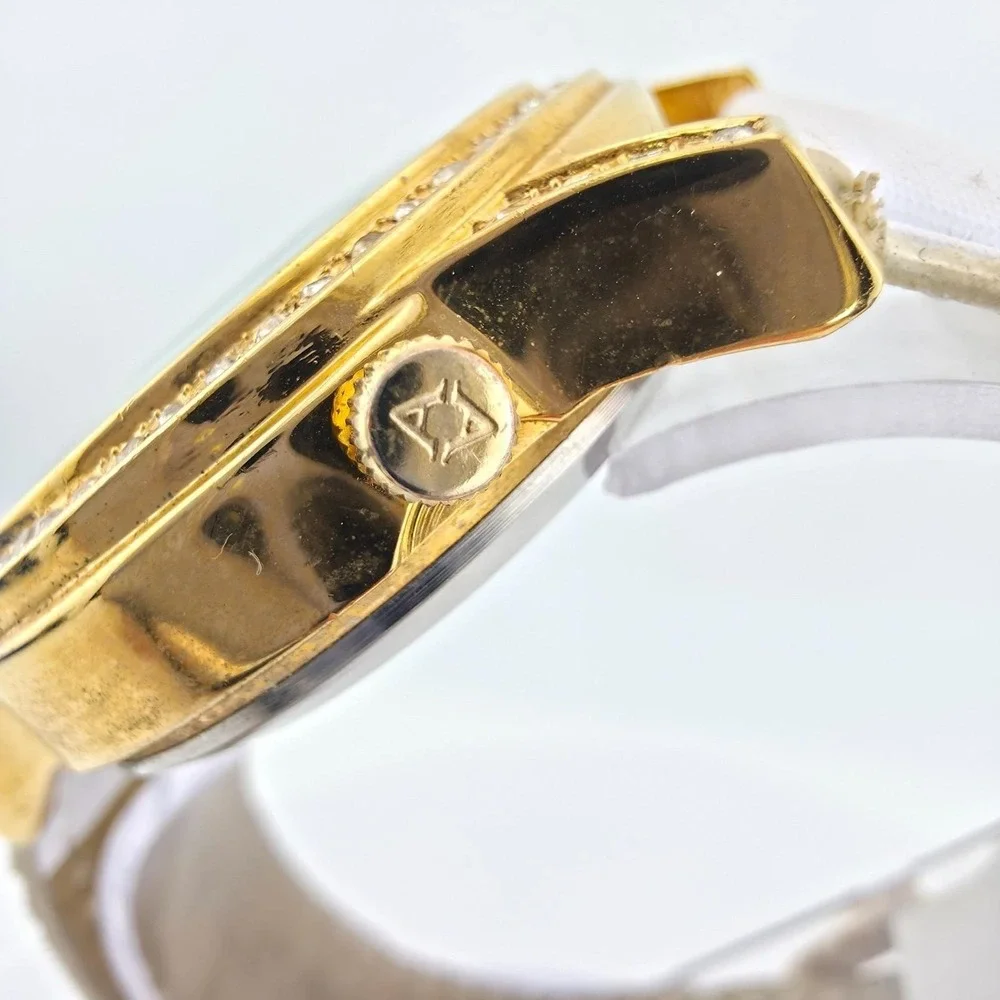 AKRIBOS XXIV Ladies Skeleton Watch Automatic Self Winding Gears Gold Plate 7.75